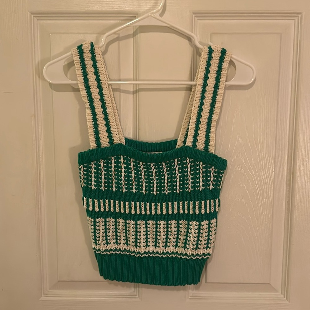 Lush crochet tank top XS green/white